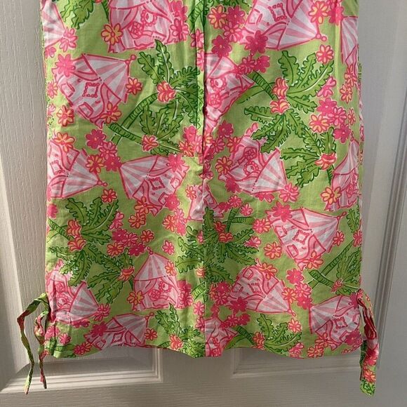 Lilly Pulitzer Shift Dress Palm Trees Floral Tents Pink Green Girls Size 5 - Picture 14 of 15